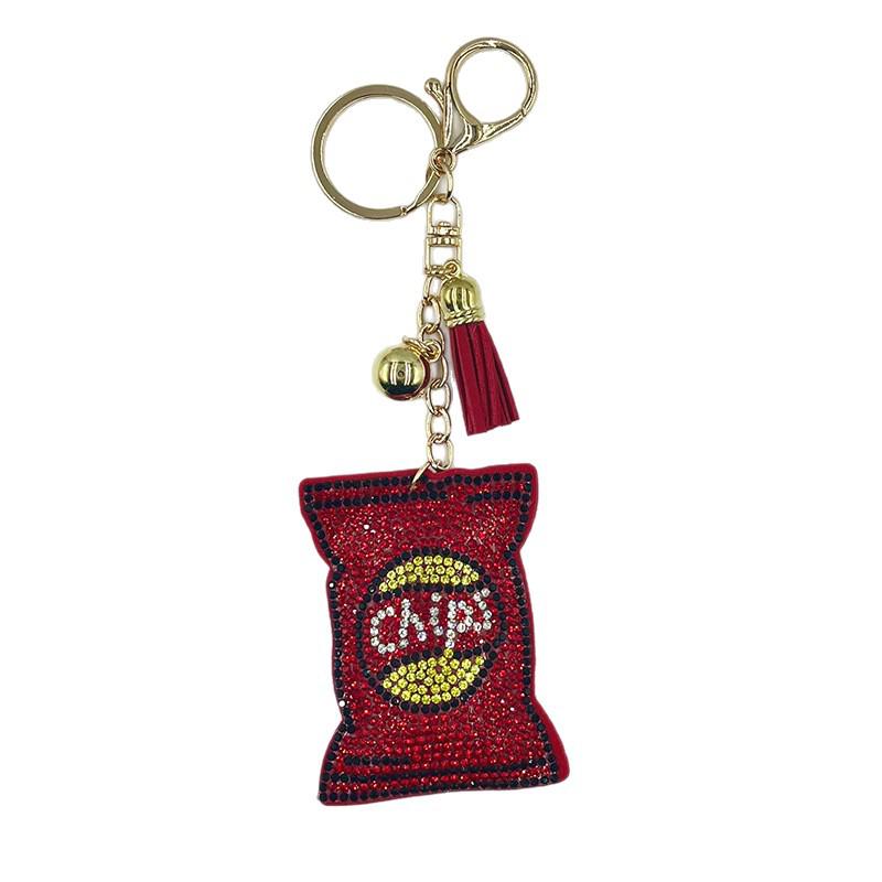 Rhinestone Potato Chip Keychain with Tassel – Fashionable Bag Charm for Girls
