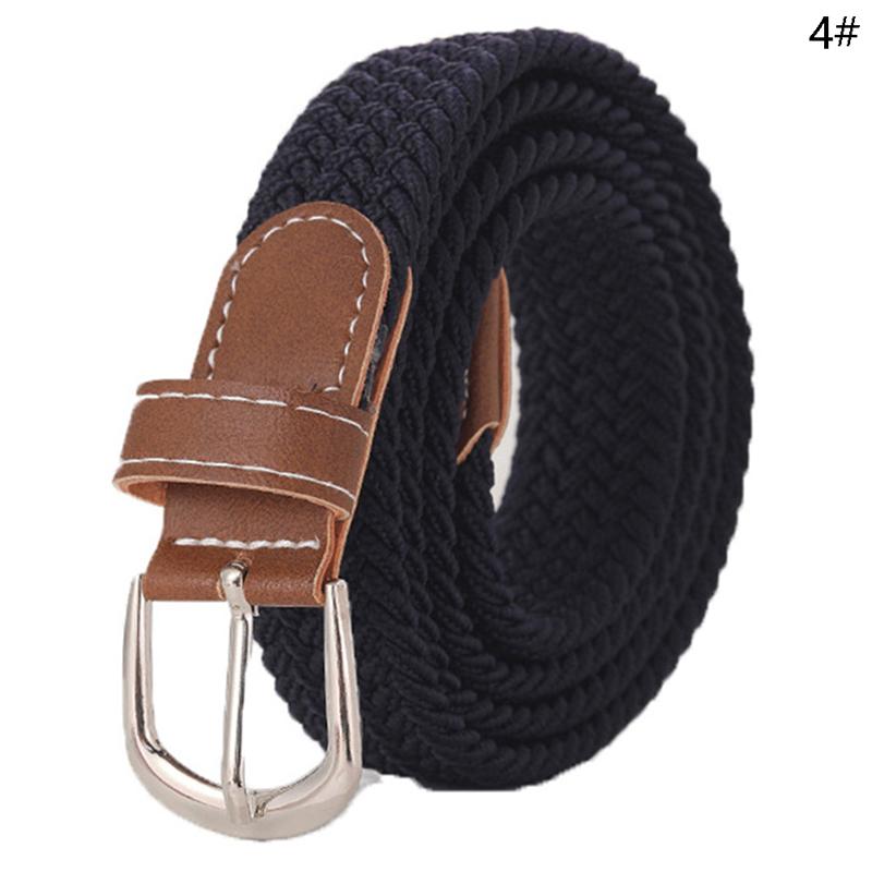 Unisex Fashion Thin Belt Woven Canvas Belt Metal Buckle Punch Free for Pant Jeans Metal Pin Men Women Elastic Braided Belt