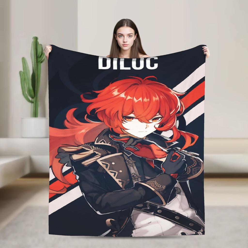 Genshin Impact Diluc Game  Flannel Blankets  Soft Throw Blanket for Outdoor Picnic Novelty Bedspread Sofa Bed Cover