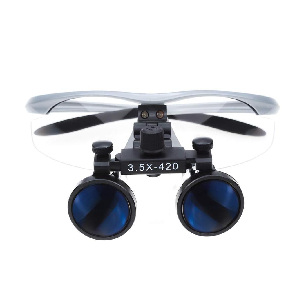 TopSeller 420mm Binocular Magnifying Glass for and Dental with Storage Case 3.5x Loupe, Glasses-Style Laboratory, Research, Technicians, (Silver)