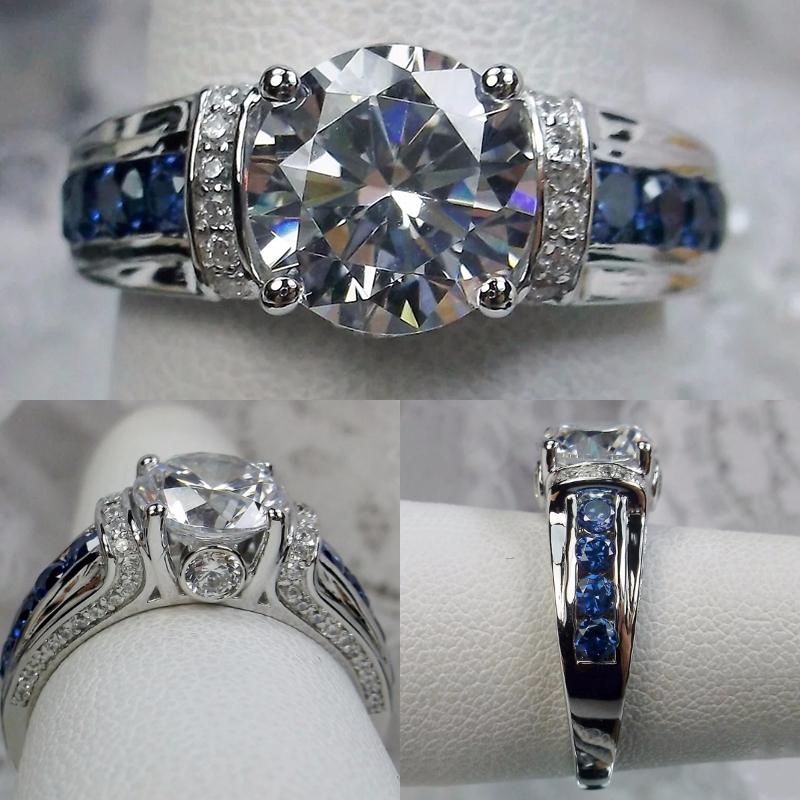 

Huitan Noble Women s Rings for Wedding Brilliant White/Blue CZ Newly Designed Female Rings Anniversary Party Statement Zircon 7