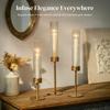 3pcs Golden Hurricane Taper Candle Holders Brass Candlestick Holders with Ribbed Glass Cylinder Cover Fluted Tall Candle Sticks Holder Decor