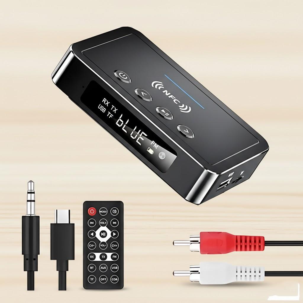 

NFC Bluetooth Receiver 5.0 Transmitter FM Universal Adapter for Computer Mobile Phone Audio Video Streaming чорний