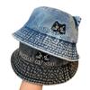 Sweet and Cute Cat Ear Denim Bucket Hat Autumn and Winter Hat Women's Embroidery Basin Hat Versatile Face Bucket Hat