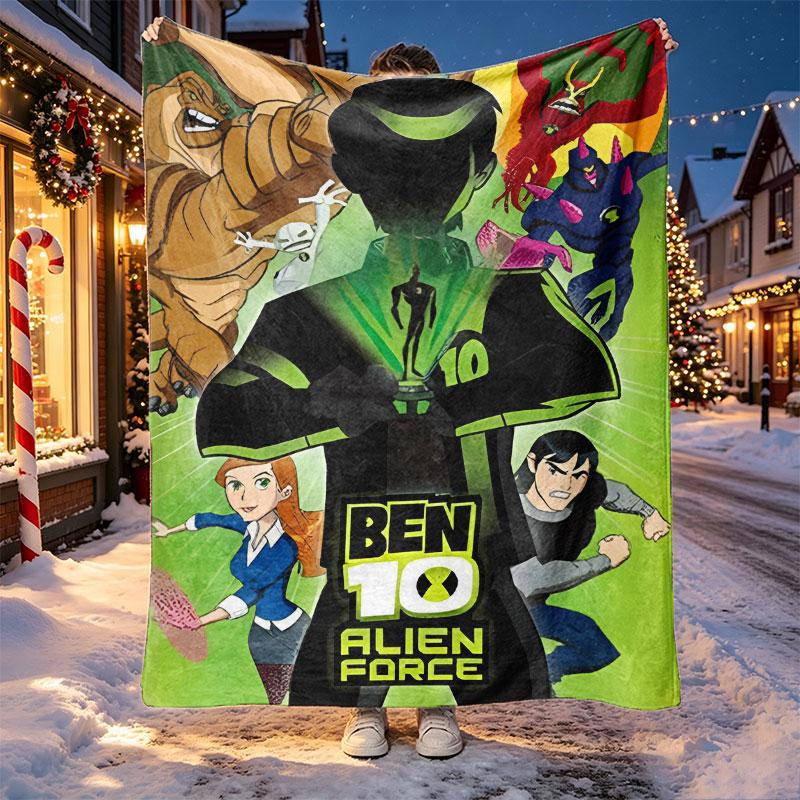 Ben 10 Cartoon Pattern Blanket for Home Decoration, Bed, Sofa, Car Travel, Camping, Suitable for All Seasons, Birthday Christmas Gift