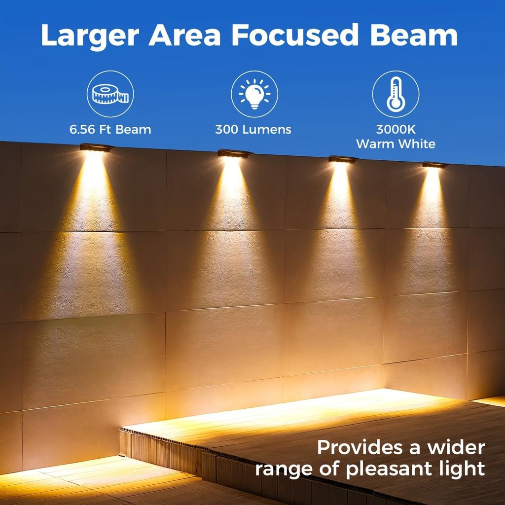 12pc Solar Fence Lights Outdoor Waterproof IP65 Solar Powered Auto On/Off Step Wall Lamp Decor for Yard Porch Patio Deck Garden