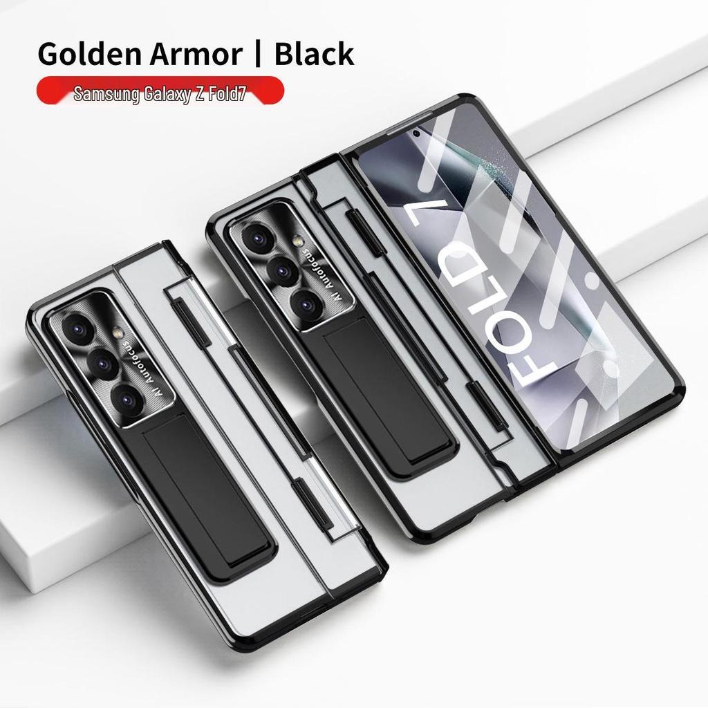 Samsung ZFold7 Flat Hinge Protective Case with Electroplated Lens Film and Leather Design (Compatible with FOLD6 and W22)