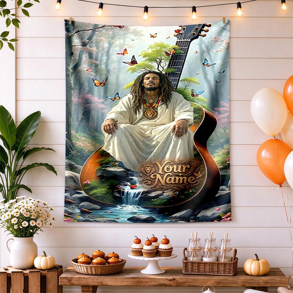Bob Marley Customize Text Tapestry Boho Wall Hanging Vibrant Fade-Resistant Print Perfect for Dorm Room Multi-purpose for All Occasions