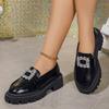 Fashion Brand Rhinestone Buckle Shoes Ladies  New Thicken Soled Flats Japanned Leather Oxfords Women Casual Slip On Loafers Lolita Shoes