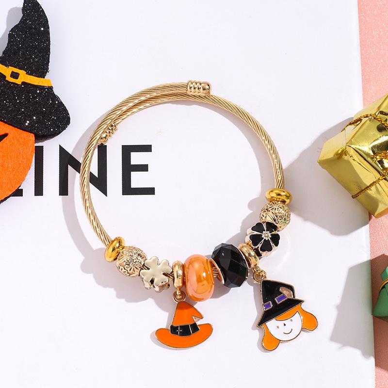 Halloween Bracelet Witch Hat Ghost Charm Stainless Steel Bangle Best Friend Gift Jewelry For Women Girls