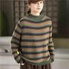 Johnature Women Vintage Pullover Sweaters Half Hight Collar Striped Knitted Spring Long Sleeve Sweaters
