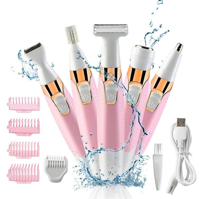 USB Electric Eyebrow Trimmer Hair Shaver Facial Nose Pubic Hair Body 5 In 1 Women Hair Removal Machine