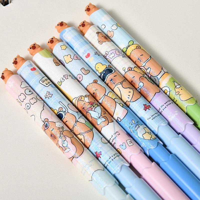 6pcs Creative Capybara Neutral Pen Cute 0.5mm Black Ink Signature Pens Stationery Gift School Writing Supplies