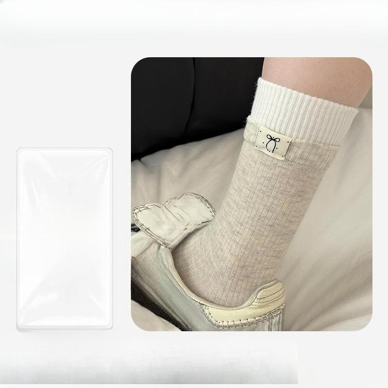 Women's New Autumn Cloth Label Bow Cotton Sweat Absorbing Breathable Tube Socks