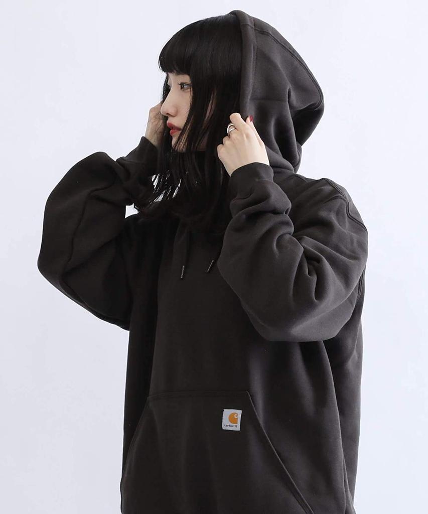 Carhartt Hoodie Sweatshirt Size Black Loose Brand Name Thick Wear Pullover, L, Men's, Unisex, Fit, Oversized, Top, Fleece-Lined, Hoodie, Fall/Winter