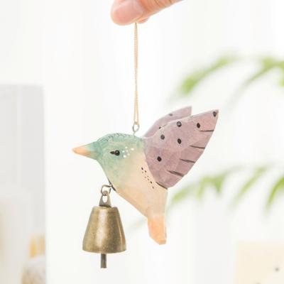 With Bell Hummingbird Wind Chime Hanging Ornaments Home Decor Hummingbird Figurine Cute Wood Grain Bird Sculpture Home Use