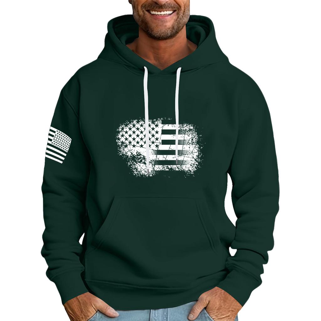 Men's Loose Flag Printed Hooded Sweatshirt Men's Casual Fashion Sports Sweatshirt