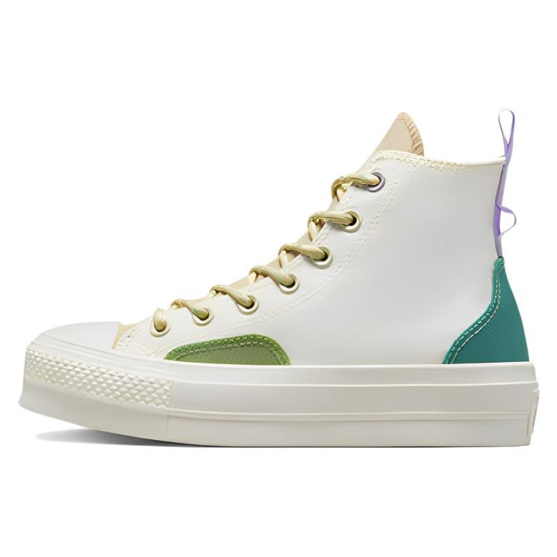 Converse Chuck Taylor All Star Lift Platform Colourblock Overlay Trendy Versatile High Top Espadrilles Women's Beige Green