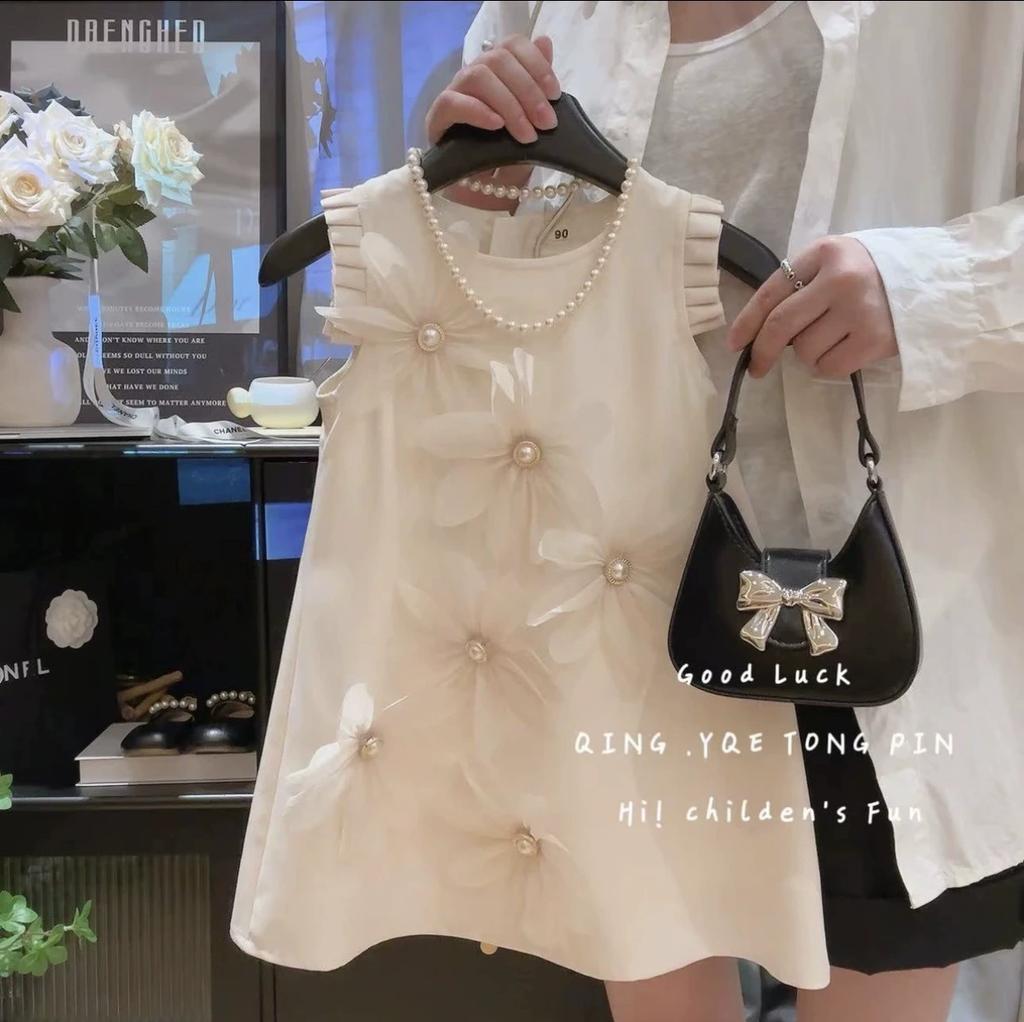 Summer Sleeveless Girls Dress High-end Wedding Flower Girl Costume Three-dimensional Flower Princess Dress