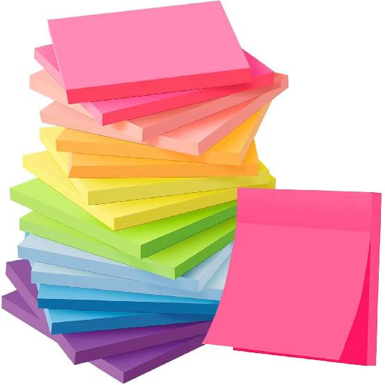 (16 Pads) Sticky Notes 3x3 inches Post It Notes Pads. 8 Bright Color Recyclable Self-Stick Notes. Easy to Stick for Office School Home