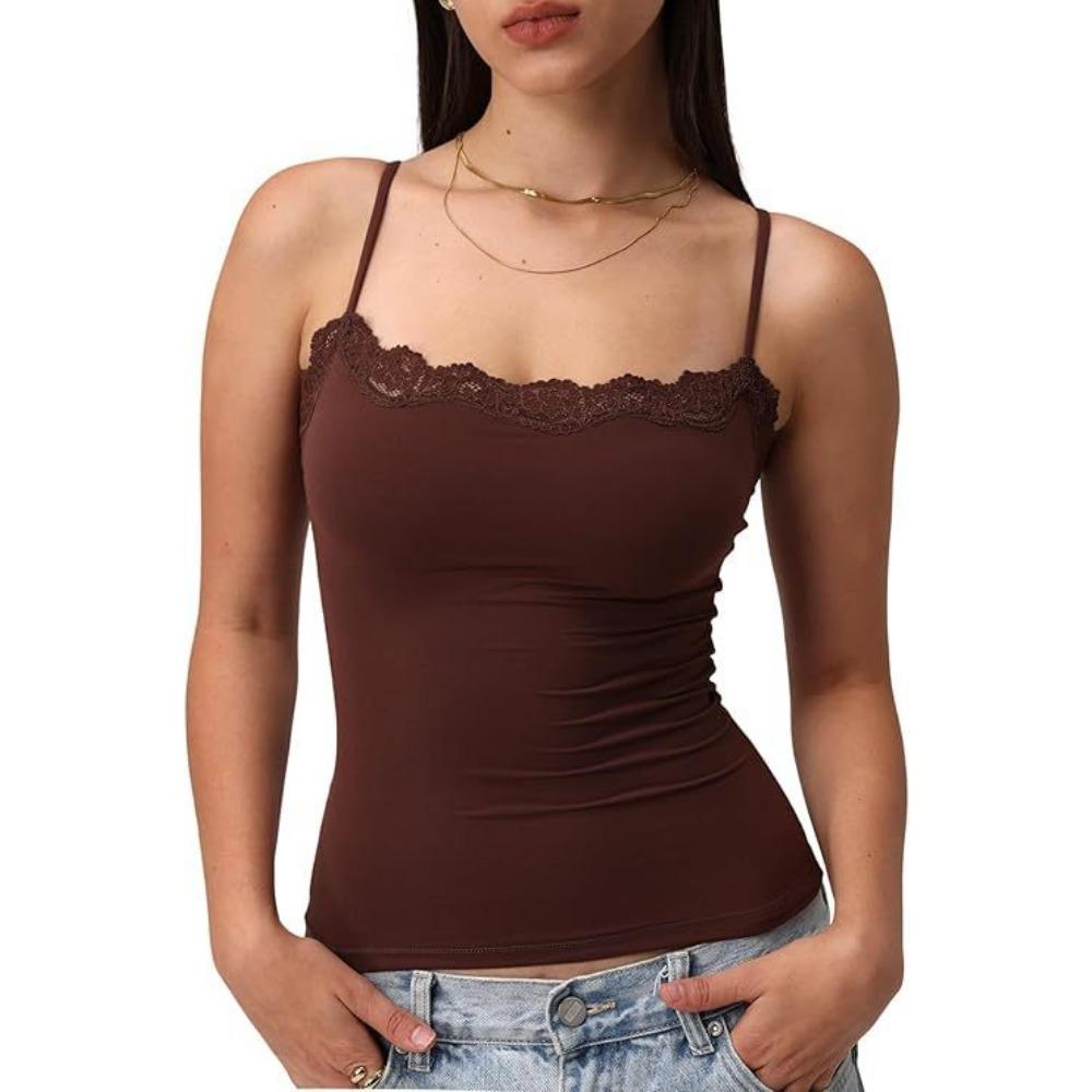 Haut en Dentelle pour Femme à Bretelles et Décolleté Carré, Top Sexy Sans Manches