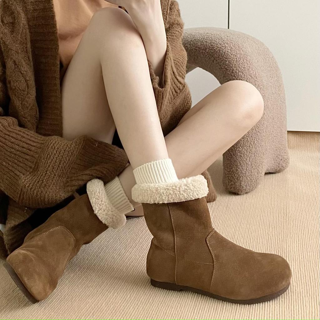 Two-wear Snow Boots Women's Winter 2025 New Mori Retro Lamb Wool Short Boots Velvet Cotton Shoes