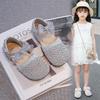 Spring Summer Girls Pearl Bow Breathable Woven Hollow Leather Sandals Shoes