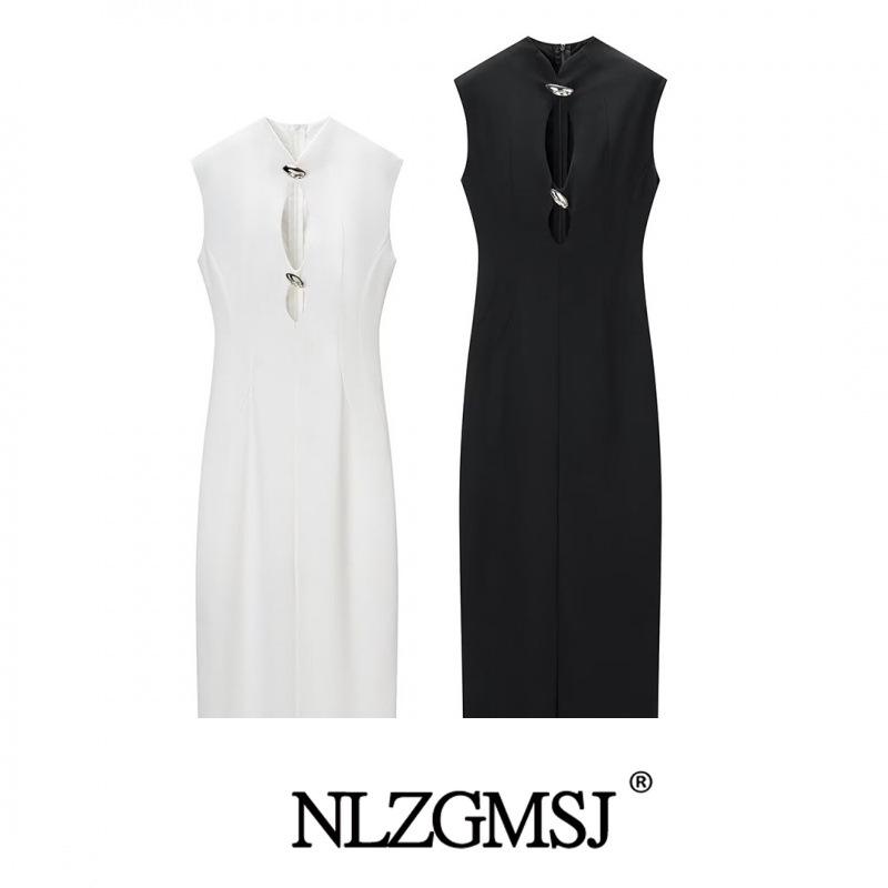 2025 Winter European Style Sleeveless Slimming Hollow Long Dress S