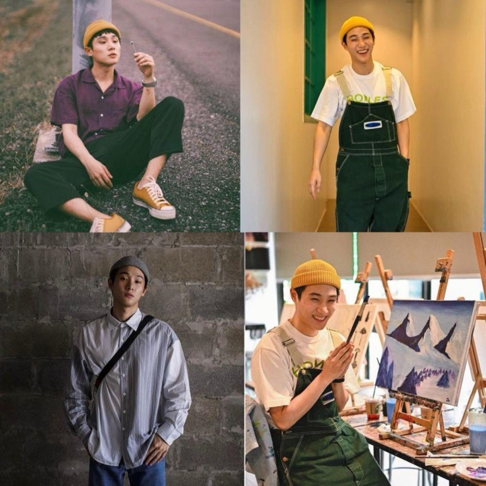 Trendy Korean Style Knitted Hats Flanged Warm Hip Hop Hat Short Fisherman Beanies Autumn and Winter