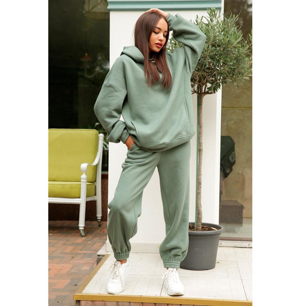 Herbst und Winter Outdoor-Sport einfarbiger Kapuzenpullover lässiger zweiteiliger Anzug