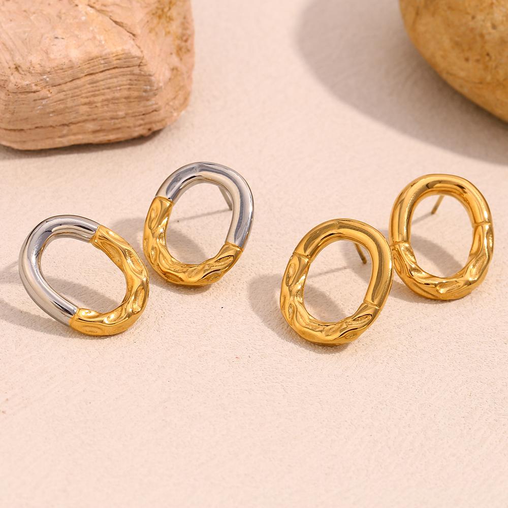 MamacitaSlay 18K Gold Plated Stainless Steel Asymmetrical O-shaped Stud Earrings Simple Waterproof Jewelry Women's Unique Gift
