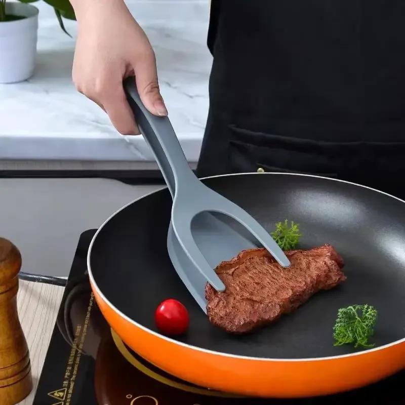 2 in 1 Nylon Grip Flip Tongs Egg Spatula Tongs Steak Spatula Tongs Clamp Pancake Fried Turners Kitchen Accessories