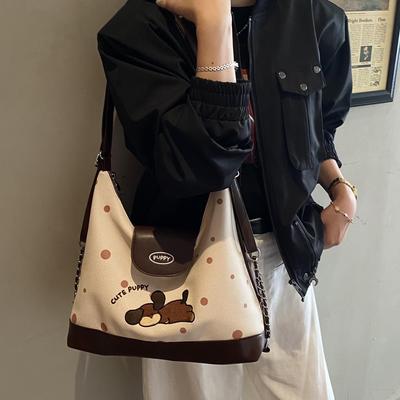 Cute Puppy Large Capacity Tote: Versatile Autumn/Winter Handbag & Commute Shoulder Backpack 2025