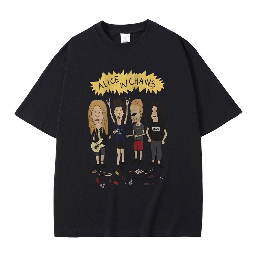 Rock Band Alice in Chains Cartoon Style T Shirts Men Women Oversized Gothic Streetwear Male Vintage Casual Short Sleeve Tshirt