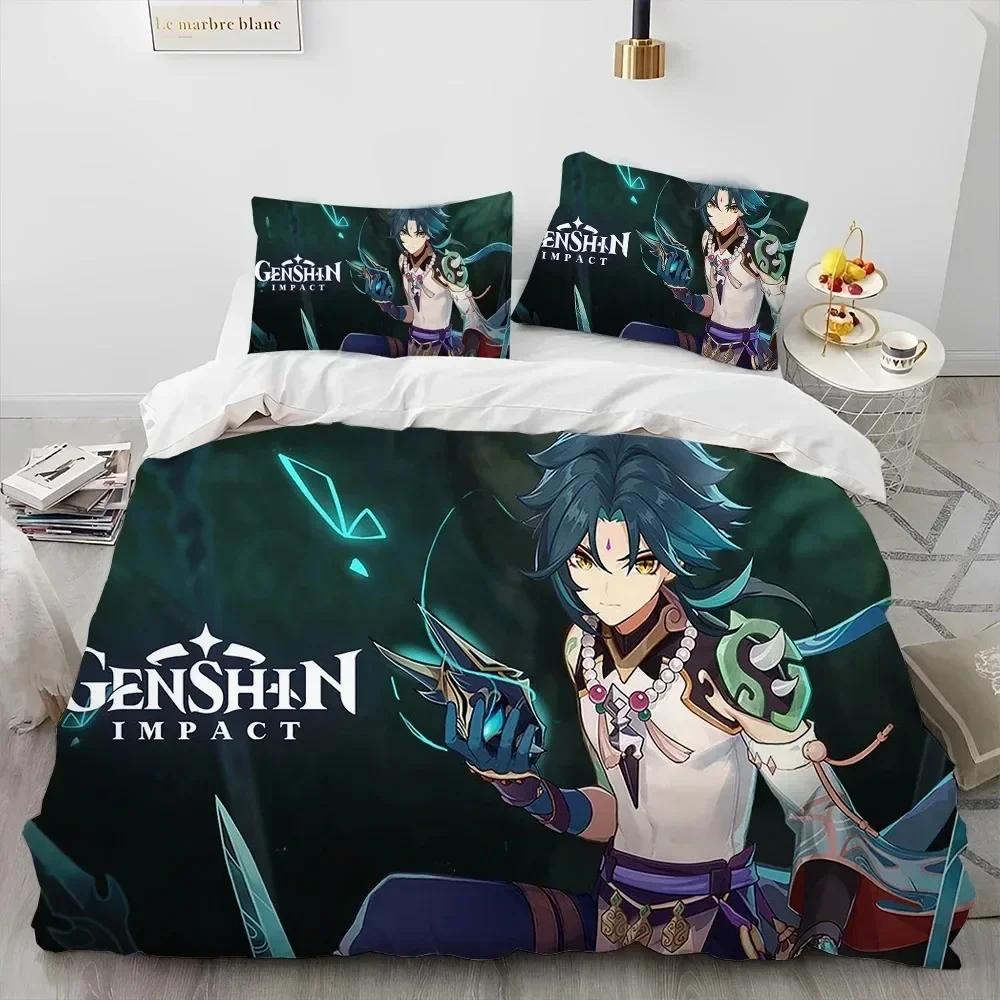 3D Print Anime Genshin Impact Game Comfortable Duvet Quilt Cover Pillowcase Bedding Set Children Bedroom Decoration Home Textile