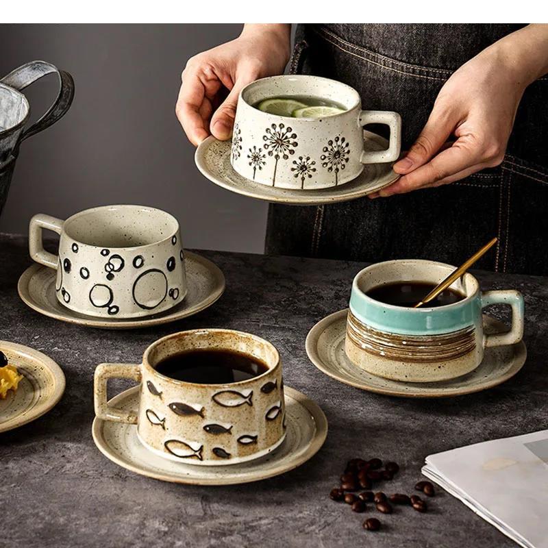 Japanese Retro Ceramic Mug Set Hand-painted Pattern Coffee Office Beverage Cup Milk Household Tea Cups Water