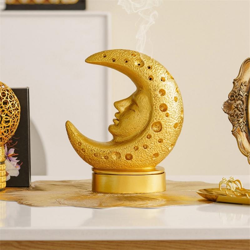 Moon Themed Resin Aromatherapies Burners Middle Eastern Dust Resistant Ashes Catcher Decorative Piece for Living Space
