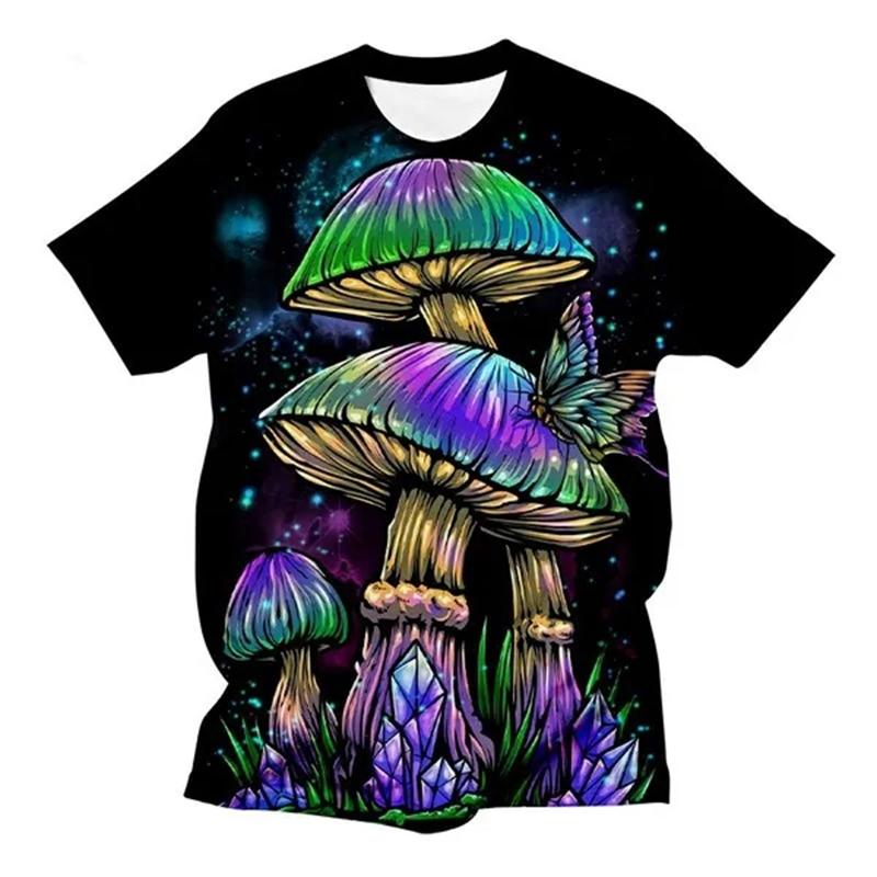 New Summer Art Design Colorful Mushroom Pattern 3D Print T-Shirt Men WomenShort Sleeve Oversized Harajuku Tees Top Kid Clothing