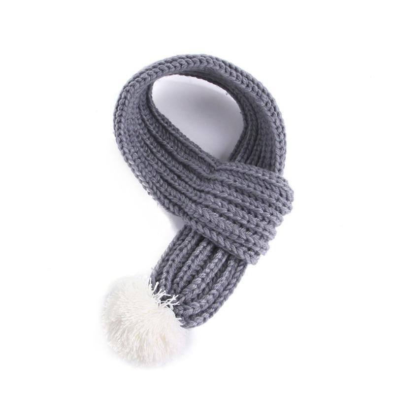 Pet Christmas Knitted Scarf With Fuzzy Pompom Winter Warm Scarf Neck Warmer Bandana For Cats Dogs S серый
