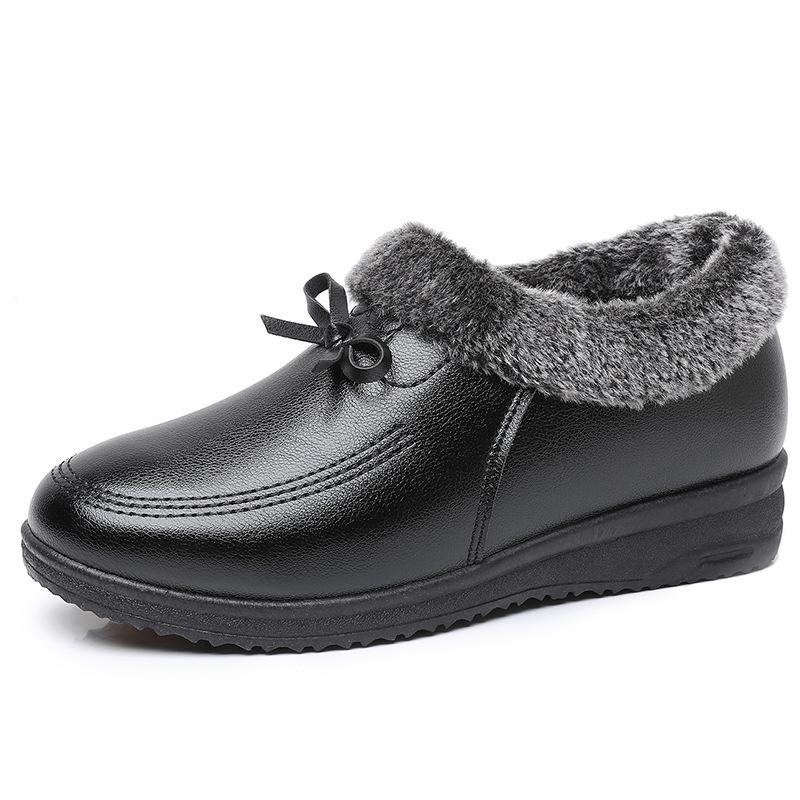 Mom shoes cotton shoes winter soft sole comfortable leather shoes women middle-aged and elderly warm shoes non-slip flat bottom velvet 