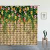 Flowers Plant Scenery Shower Curtains Set Floral Green Leaf Landscape Garden Wall Decoration Bathroom Decor Screen With Hooks