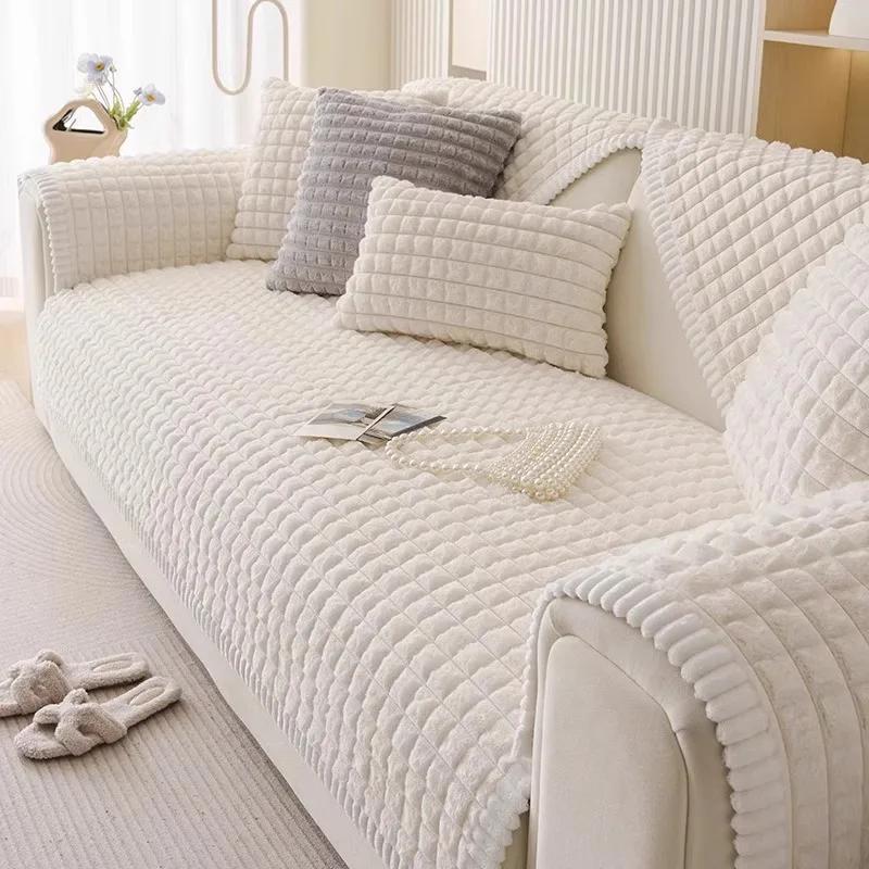 Îngroșați pernă de canapea de flanel în carouri Pernă de canapea anti-alunecare Sufragerie de toamnă iarnă Husă de canapea Cotiera spătar prosop