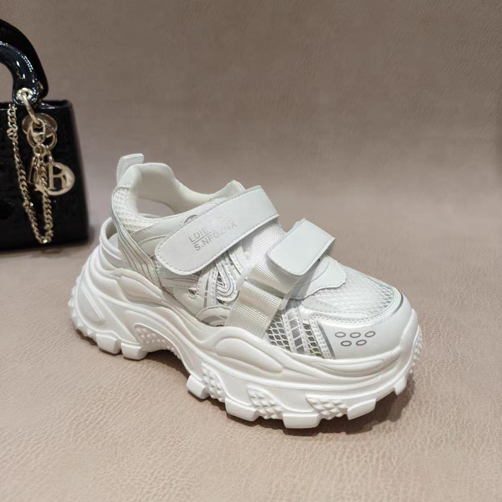 Mesh hollow sports sandals women's 2025 summer new heightened thick sole light breathable Velcro casual