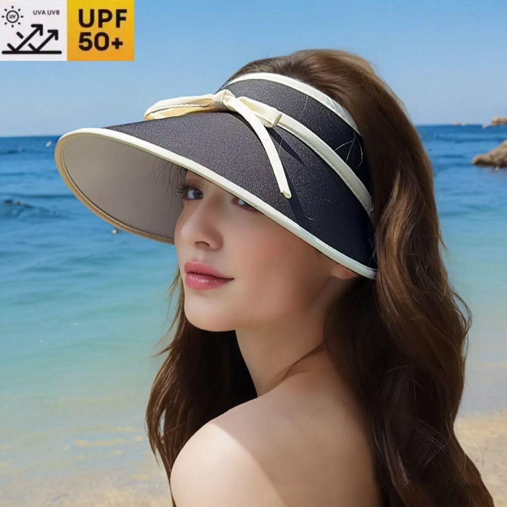 

Empty Top Summer Sun Hat Bow Tie Beach Bucket Hat Women Fashion Bowknot Visors Cap бежевий/чорний