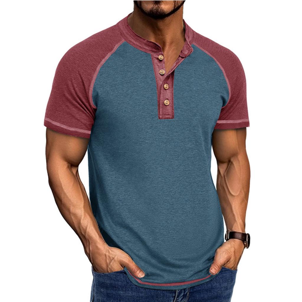 Men's Casual Base Layer Sportswear, Men's Color-blocked Round-neck Short-sleeved T-shirt Top
