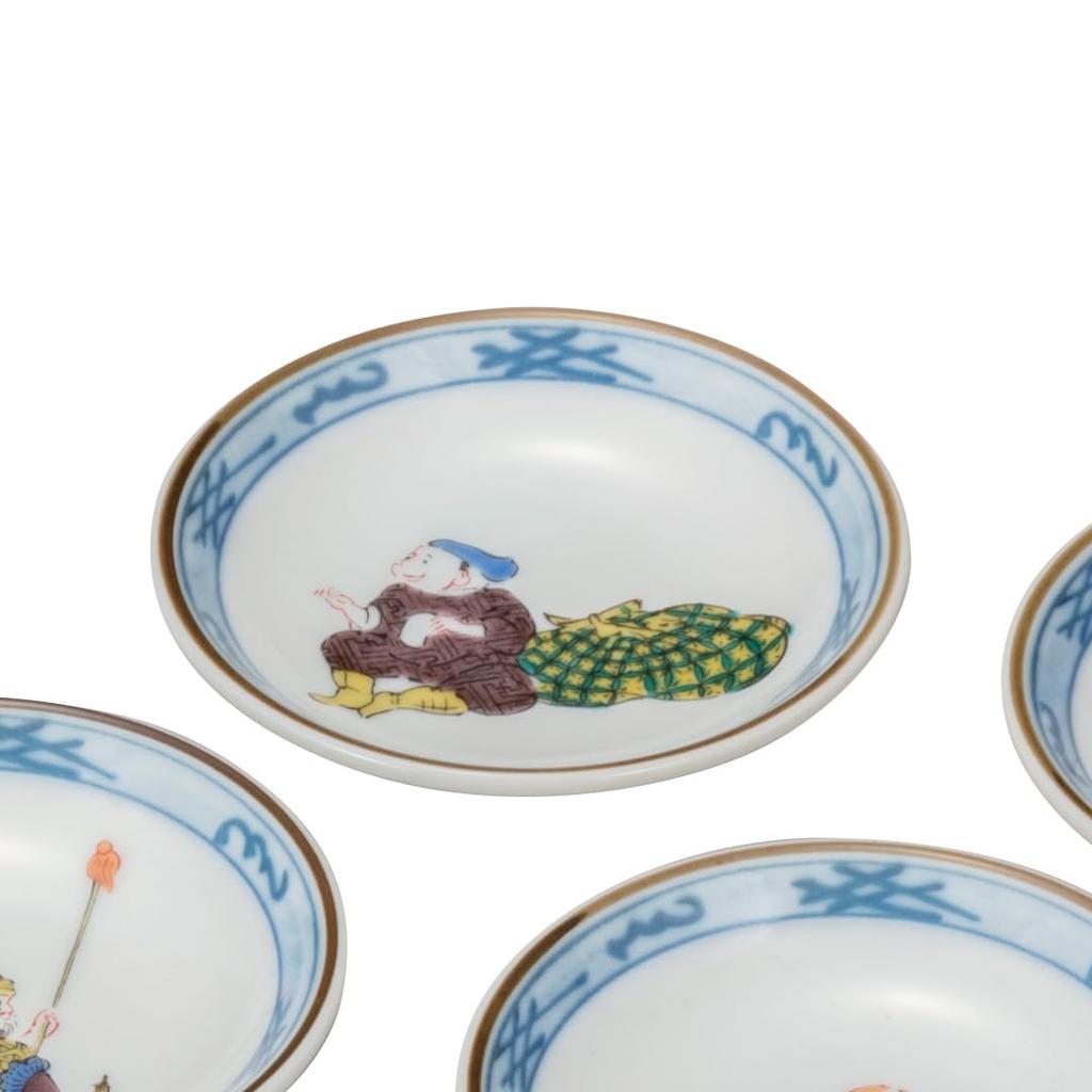 Kutani Ware Iwataya "Kutani Ware" Set of Plates (size 3) Seven Lucky Gods K8-29