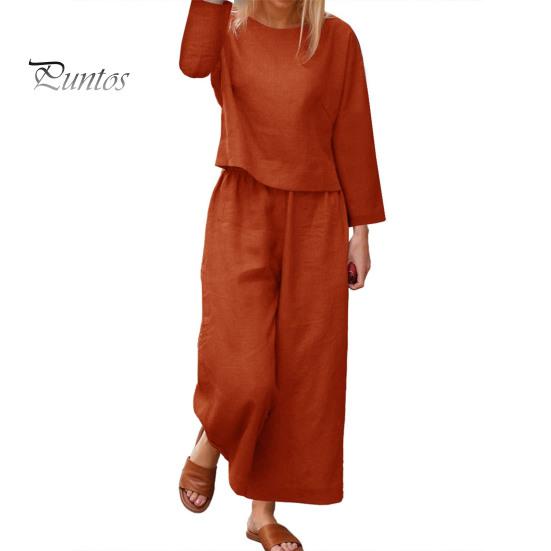 2 Pcs/Set Fall Spring Women Top Pants Set Long Sleeves Round Neck T-shirt Elastic Waist Trousers with Side Pockets OL Commuting Sport Pantsuit Outfit