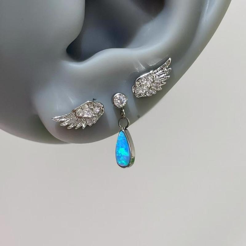 3Pcs Fashion Crystal Zircon Wing Earrings Stud Women Sweet Cool Luxury Shiny Angel Wings Water Droplet Pendant Earrings синий
