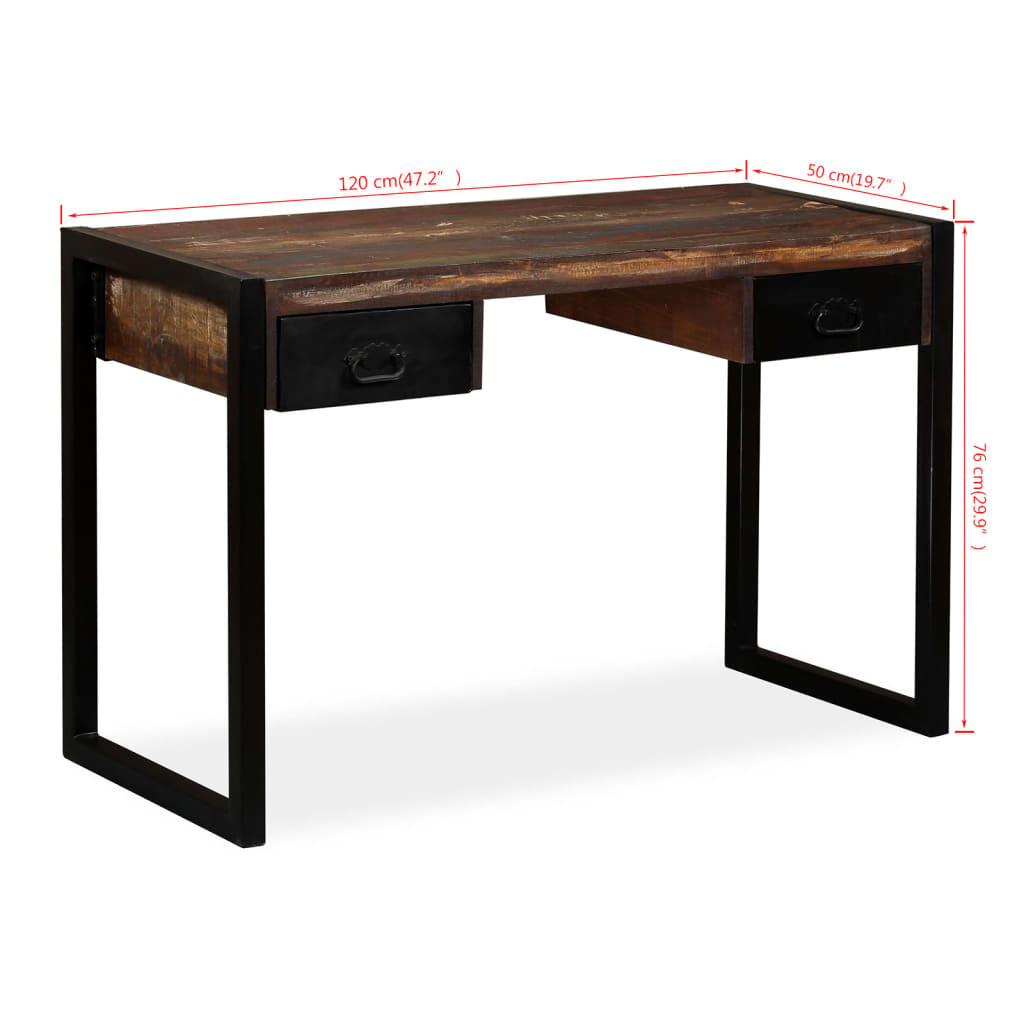 Industrial Style Desk with 2 Drawers Reclaimed Solid Wood 120 x 50 x 76 cm