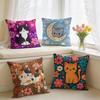 Cute Cartoon Cat Print Cushion Cover Double-Sided Plush Sofa Cushion Covers Organic Breathable Invisible Zipper